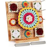 Tianyi-Grande Planche De Blocage Crochet, 29x29cm Bloqueur Granny Square Crochet, Planche Blocage Crochet Carré Granny En Bois, Accessoires De Crochet Tricot, Avec 30 Tiges De Métal