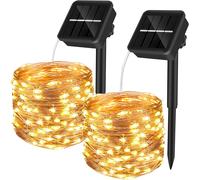 TIANYI-Guirlande Solaire Exterieur, 10M 100LED Guirlande Guinguette Solaire Exterieure Étanche 8 Modes Étanche Fil de Cuivre Décoration pour Maison,Jardin,Terrasse,Fête, Party (2 Pack, Blanc Chaud)
