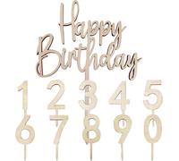 Tianyi-Happy Birthday Insert Avec 10 Chiffres - Décoration De Gâteau En Bois Réutilisable - Décorations De Fête D'anniversaire