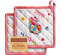 TIANYI-Happy Florals Lot de 2 maniques, 100% Coton, pour Barbecue, Cuisson, Four, Micro-Ondes, grillades, Printemps/été, Pâques (High Summer, 20cm x 20cm)