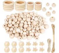 Tianyi-Havacue 160 Pièces Perle En Bois Naturel Anneau Bois Kit,10-20mm Perle En Bois Naturel Macramé Kit,Perles En Bois Ensemble De Bague En Bois Pour Le Processus De Fabrication De Bijoux Diy
