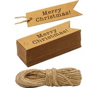 Tianyi-Hometools.Eu® - 100 Étiquettes En Papier Kraft, Carton, Étiquettes Cadeaux, Étiquettes En Papier, 7 X 2 Cm, Avec 10 M De Ficelle De Jute, Pour Emballer Les Cadeaux - Merry Christmas - Marron N