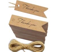 Tianyi-Hometools.Eu® 100 Étiquettes En Papier Kraft Naturel, Étiquettes Cadeau, Étiquettes En Papier, Étiquettes En Carton, Étiquettes Cadeau, 7x2 Cm, Avec 10 M De Ficelle De Jute ""Thank You"" Brun N