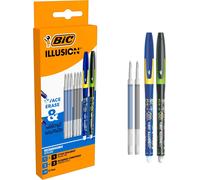 Tianyi-Illusion Stylos-Bille Effaçables Et Rechargeables À Pointe Moyenne (0,7 Mm) Et Recharges - Bleu Et Noir, Boîte De 2 Stylos + 6 Recharges