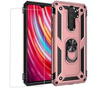 TIANYI-Joytag kompatibel Coque Xiaomi Redmi Note 9S/Note 9 Pro,Etui + Film de Verre trempé magnétique Support Armure Robuste Antichoc Silicone TPU 360 degré Cas de téléphone de Voiture Bumper-Or Rose