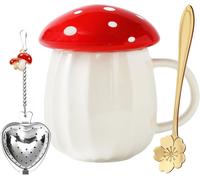 Tianyi-Kawaii Mignon Tasse À Café De Champignon Mug Céramique Tasse À Thé Avec Couvercle Et Cuillèr-Idée Cade Au Femme D'anniversaire Ou De Noël Cade Au Fete De S Grand Mere,Meres Cade Au Meilleure A