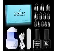 Tianyi-Kit Capsule Americaine Ongle - Pose Americaine Ongle Kit, 240 Pcs Capsules Ongle Amande Moyens, Avec 6 En 1 Colle Faux Ongles Top Coat Semi Permanent Et Mini Lampe Uv Ongles Gel