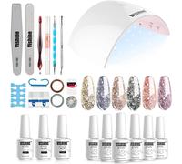 Tianyi-Kit Complet Vernis Semi Permanent Lampe Led 36w Séchoirs À Ongles, 6 Vernis Gels Couleurs Pailleté, Top Base Coat & Matte Top Coat, Complet Manucure Outils Nail Art Kit Débutants #020