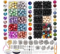 Tianyi-Kit De 1145 Perles En Pierre De Lave Avec Perles Chakra De 8 Mm En Pierre Naturelle Et Perles D'espacement Pour Bracelet Et Cordon Élastique Pour Diffuseur D'huiles Essentielles Pour