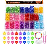 Tianyi-Kit De 722 Perles En Acrylique Pastel, Perles Rondes En Forme De C?ur, Étoiles, Perles Colorées En Vrac Avec Fil En Cristal, Ciseaux Pour Fabrication De Bracelets Et Bijoux