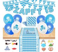 Tianyi-Kit De Décoration Pour La Fête De La Bière « O'zapft Is » + Guirlande De Fanions + Chemin De Table De 10 M + 20 Serviettes + 12 Ballons En Latex Imprimés Xxl + 12 Accessoires Photo + Serpentin