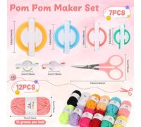 Tianyi-Kit De Fabrication De Pompons, Lot De 19 Avec 6 Tailles (2 Cm, 2,5 Cm, 3,8 Cm, 4,8 Cm, 6,8 Cm, 8,8 Cm), 12 Couleurs De Fils, Ciseaux, Fabrication De Pompons À Tricoter
