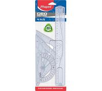 Tianyi-- Kit Géométrie 4 Pcs + 12 Crayons À Papier Navy - Règle 30 Cm + Équerre Scolaire 60°/21 Cm + Équerre Scolaire 45°/21 Cm + Rapporteur 180° / 12 Cm - Set De Traçage Rigide Transparent