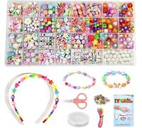 Tianyi-Kit Perles Pour Bracelet Multi-Forme, Kit Fabrication Bijoux En Acrylique Perles Pour Bracelet Enfant Pastel 32 Grilles, Avec 1 Rouleau De Fil De 4 À 5m, 1 Ciseaux Et 1 Rouleau De Fil Coloré