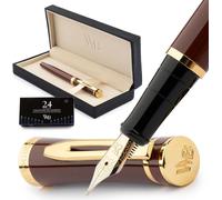 Tianyi-Kit Stylo Plume, Plume Dorée Moyenne 18 Carats, Comprend 24 Cartouches D'encre, Convertisseur De Recharge D'encre Et Coffret Cadeau, Finition Or, Calligraphie, [Doré Marron]