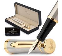 Tianyi-Kit Stylo Plume, Plume Large, Comprend 24 Cartouches D'encre, Convertisseur De Recharge D'encre Et Coffret Cadeau, Finition Chrome, Calligraphie, [Argent Or]