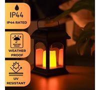 TIANYI-Lanterne Solaire Décorative pour lExtérieur avec Effet Bougie Vacillante LED Waterproof - 15cm de Hauteur, Parfait pour une Lampe de Table Solaire ou une Lanterne Suspendue Extérieure Noire Ma