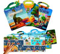 TIANYI-Livre Gommettes Enfants 2 3 4 5 6 Ans, 3 Pièces Livre d'autocollants Repositionnables Stickers Enfants Dinosaure Fruit Véhicule Jeux éducatifs Jouet Montessori Garçons Filles 2 3 4 5 6 Ans