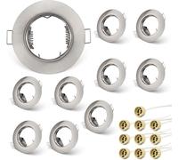 TIANYI-lot de 10 Cadres pour spots GU10 Set, Cadre de Montage encastré Ronde Nickel Brossé Pour lampes halogènes GU10 MR16 LED module,LED Encastrable livré avec douilles GU10