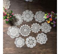 Tianyi-Lot De 10 Napperons En Crochet À La Main Napperons En Dentelle Au Crochet En Coton Napperon De Table 15 À 17 Cm Rond Blanc Vintage Mariage Tea Party (Blanc)