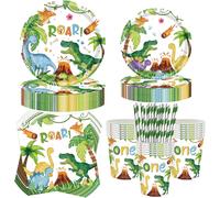Tianyi-Lot De 100 Assiettes De Fête D'anniversaire Pour 20 Invités - Motif Dinosaures - Décoration De Fête D'anniversaire - Assiettes, Gobelets, Serviettes