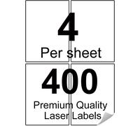 TIANYI-Lot de 100 feuilles de 400 étiquettes autocollantes blanches A4, 4 par feuille, 105 x 148 mm, compatibles avec imprimantes à jet d'encre et laser