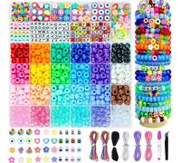 Tianyi-Lot De 1000 Perles Poney Pour Bracelets - 36 Couleurs - Perles À Grand Trou De 6 X 9 Mm - Fil Coloré - Ciseaux - Pince À Épiler - Avec Alphabets Multicolores - Perles De Fruits Pour Kit De Bri
