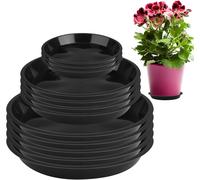 Tianyi-Lot De 12 Dessous De Pot De Fleurs - 14/18/21 Cm - En Plastique - Ronds - Pour Plantes, Fleurs, Jardin - Noir