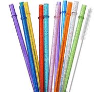 Tianyi-Lot De 12 Pailles Réutilisables À Paillettes En Plastique Transparent De 27,9 Cm De Long Avec Brosse De Nettoyage (12 Couleurs)