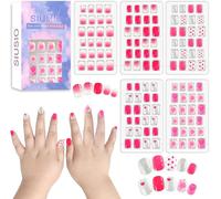 Tianyi-Lot De 120 Faux Ongles À Presser Pour Enfants - En Acrylique - Avec Colle Pré-Adhésive - Couverture Complète - Couleur Arc-En-Ciel - Court - Pour Enfants Et Petites Filles