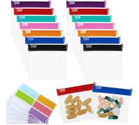 Tianyi-Lot De 14 Pochettes À Pilules À Fermeture Éclair Avec Étiquette - Réutilisables Avec Fermeture Glissière - En Plastique Translucide Et Auto-Scellant