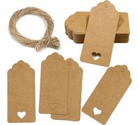 Tianyi-Lot De 150 Étiquettes En Papier Kraft - Marron - 5 X 10 Cm - Étiquettes Pour Cadeau De Mariage - Avec Coeur - Corde De Jute - 30 M - Pour Bricoler Et Étiqueter