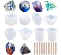 Tianyi-Lot De 18 Moules En Résine De Silicone Pour Moulage De Résine Avec 6 Moules De Moulage En Résine De Grande Taille En Silicone Transparent, 2 Gobelets, 10 Bâtons En Bois Pour De Maison