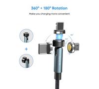 Tianyi-Lot De 2 Câbles De Charge Magnétiques 3 En 1-1m + 1 M - Câble De Charge Magnétique 360° Et 180° - Charge Rapide 3 A Et Transfert De Données - Pour Produits De Type C/Micro Usb/I-Products