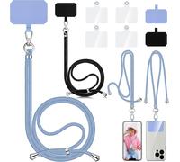 Tianyi-Lot De 2 Chaînes De Téléphone Portable Universelles, Unisexes, Réglables Pour La Bandoulière, Cordon De Téléphone Portable Avec 6 Patins, Compatible Avec Tous Les Smartphones (Noir + Bleu Clai