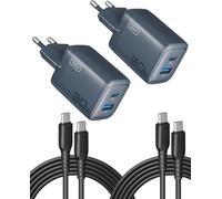 TIANYI-Lot de 2 chargeurs USB C 30 W [USB-C + USB-A] Bloc d'alimentation multiple avec câble USB-C, fiche chargeur rapide PD 3.0, adaptateur USB C pour iPhone 16 15 Pro Max, iPad Pro, Samsung S24 Ult