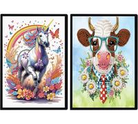 Tianyi-Lot De 2 Diamond Painting Carnet De Notes A5 Blanc Vache Licorne - Diamant Painting Croquis Broderie Journal Intime Fille Cahier Peinture Diamant