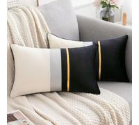 Tianyi-Lot De 2 Housse De Coussin Noir Blanc Patchwork Velours 30x50 Cm Bande De Cuir Golden Décoratif Taie D'oreiller Rectangulaire Doux Et Moderne Pour Chambre Salon Canapé Lit Chaise Voiture