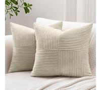 Tianyi-Lot De 2 Housses De Coussin Décoratives Carrées En Velours Côtelé Uni Et Doux, À Rayures Avec Motif De Croix Et Patchwork Pour Canapé, Lit, Terrasse, 60 X 60 Cm, Taupe Neutre