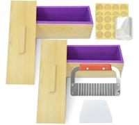 Tianyi-Lot De 2 Moules À Pain Rectangulaires En Silicone Avec Couvercle, Pour Fabrication De Savon Avec Grattoir Ondulé En Acier Inoxydable Et Cutter Droit En Plastique 120 Ml