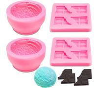Tianyi-Lot De 2 Moules En Forme De Boule De Crème Glacée 3d Et 2 Moules À Savon En Forme De Demi-Chocolat, Pour Bougies, Savon, Bombe De Bain, Cire D'abeille, Décoration De Gâteau