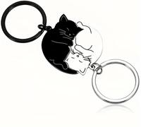 Tianyi-Lot De 2 Porte-Clés En Forme De Chat Mignon Pour Couples, Porte-Clés Assorti En Acier Inoxydable Pour Couple,Cadeaux D'anniversaire Pour Amis, Copines, Cadeaux De Saint-Valentin