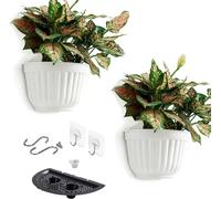 TIANYI-Lot de 2 Pots de Fleurs en résine à Suspendre au Mur Vertical Jardin Salon Montage Mural fenêtre Cuisine Herbes Balcon Balustrade étagère clôture Grille pour intérieur et extérieur Blanc
