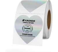 Tianyi-Lot De 200 Étiquettes Thermiques En Vinyle En Forme De C?Ur Argenté - 50 Mm - Rouleau Holographique - Autocollants Étanches Pour Logo, Code-Barres - Code Qr - Pour Enfants - Bureau Et Maison