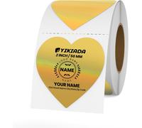 Tianyi-Lot De 200 Étiquettes Thermiques En Vinyle En Forme De C?ur Doré - 50 Mm - Rouleau Holographique - Autocollants Étanches - Pour Logo, Code-Barres - Code Qr - Pour Enfants - Bureau Et Maison