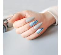 Tianyi-Lot De 24 Faux Ongles Courts En Acrylique, En Forme D'amande, À Coller, Avec Colle À Ongles, Motif Islande, Lumière Polaire Française, Pour Femmes Et Filles
