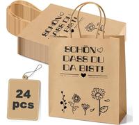 Tianyi-Lot De 24 Sacs En Papier Avec Anse (21 X 15 X 8 Cm) ¿ Préimprimés Avec Mots De Remerciement ¿ Papier Kraft Emballage Cadeau 130 G/M² Pour Commerce De Détail, Gastronomie Et Mariage (Juste Que