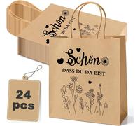 Tianyi-Lot De 24 Sacs En Papier Avec Anse (21 X 15 X 8 Cm) \U2013 Préimprimés Avec Mots De Remerciement \U2013 Papier Kraft Emballage Cadeau 130 G/M² Pour Commerce De Détail, Restauration Et Mariage