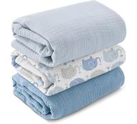 Tianyi-Lot De 3 Couvertures À Emmailloter Pour Nouveau-Né En Mousseline De Coton Doux 95 X 100 Cm - Couverture À Emmailloter Pour Nouveau-Né, Cadeaux De Douche Pour Nouvelles Mamans (Éléphant)