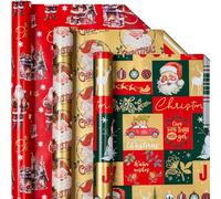 Tianyi-Lot De 3 Mini Rouleaux De Papier Cadeau De Noël Vintage, Motif Père Noël Mignon Amusant \U2013 43,5 Cm X 3 M Par Rouleau
